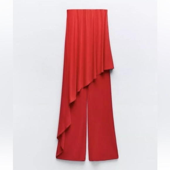 NWT Zara Red Strapless Fluid Jumpsuit size Large - Picture 7 of 8